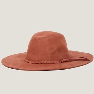 Wide Brim Braided Band Faux Suede Fedora Hat - Terracotta